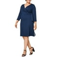 thumbnail image 1 of Seek No Further Women’s Plus Size Ponte ¾ Sleeve V-Neck Wrap Dress, 1 of 9