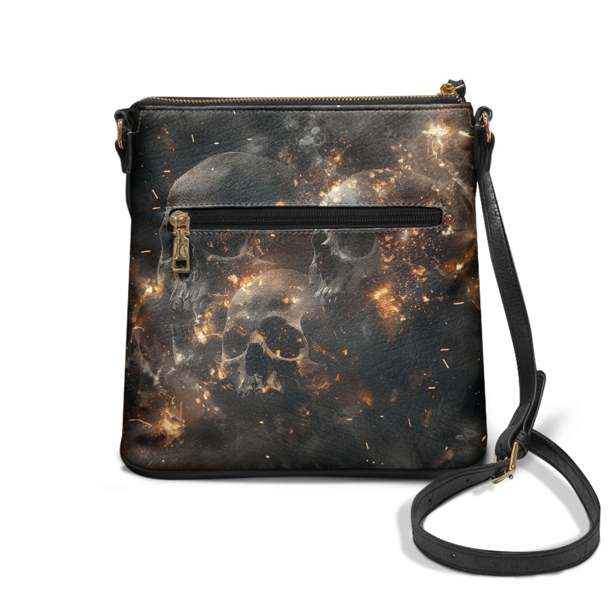 Kuiaobaty Fire Skull Print Crossbody Bag for Women, Casual Vegan Leather Satchel Purse with Adjustable Strap, Multi Pockets Shoulder Handbag Crossbody, Zipper Travel Sling Purse