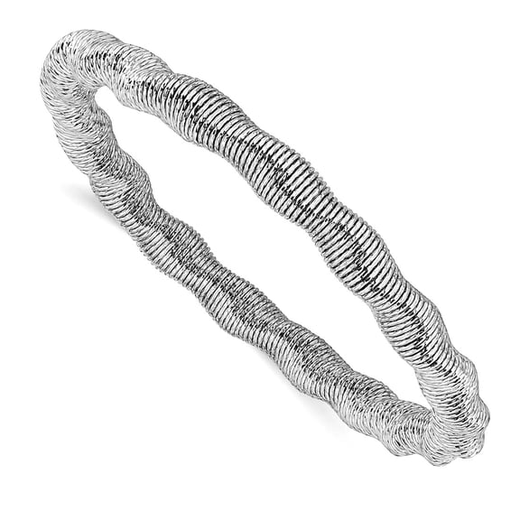 5.75mm 925 Sterling Silver Rhodium Plated Stretch Bangle Cuff Bracelet for Women - 9.4 Grams