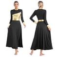 thumbnail image 6 of Miutii Women Metallic Gold Liturgical Praise Dance Dress Long Sleeve Lyrical Dancewear Church Worship Black S, 6 of 9