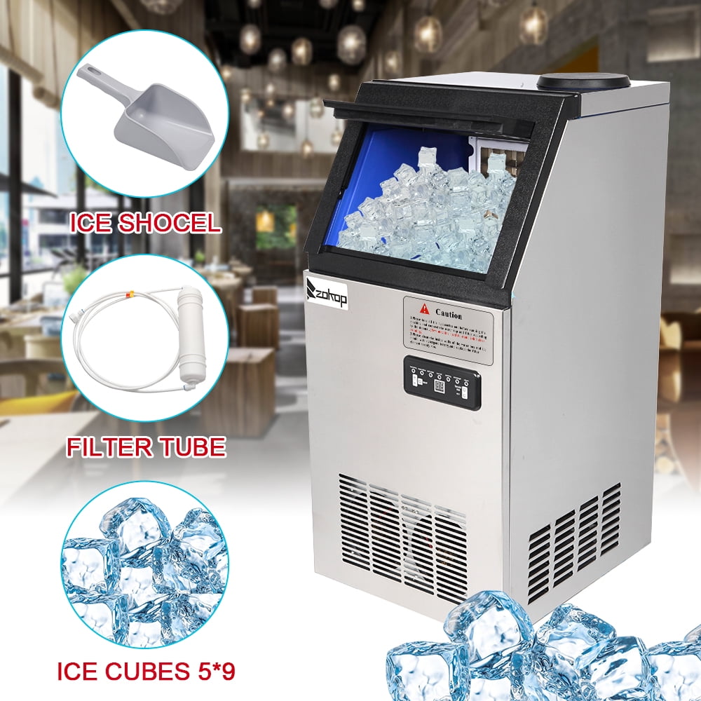 Kepooman 120V/60HZ Stainless Steel Commercial Ice Machine, Free-Standing Ice Cube Maker Machine