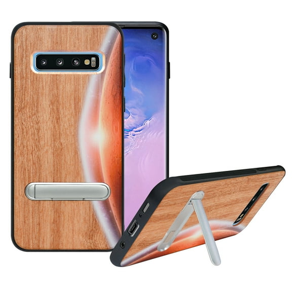 Labanema Samsung Galaxy S10 Plus Case, Samsung Galaxy S10 Plus Cover with Metal Kickstand, Natural Wood TPU Cover, Anti Scratch Case for Samsung Galaxy S10 Plus (Moon)