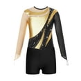 thumbnail image 6 of vastwit Children Girls Long Sleeve Sparkly Diamond Gymnastics Leotard Athletic Bodysuit Ballet Leotards Gold&Black 14, 6 of 7