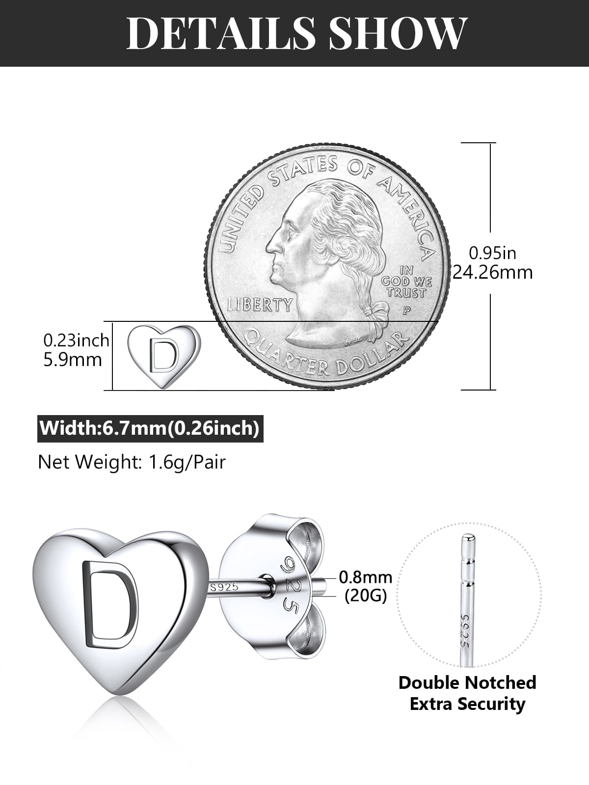 Silvora Initial Heart Stud Earrings for Women Sterling Silver Hypoallergenic Letter D Earrings Charm Mother Daughter Christmas Birthday Jewelry Gift