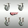 thumbnail image 2 of 4 Inch 316SS Gray Polyurethane Swivel Top Plate Caster Set 2 Lock Brake 2 Rigid, 2 of 2