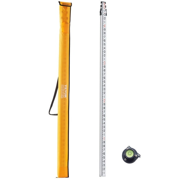 Aluminum Alloy Survey Rod 16-Feet, Telescopic Measuring Stick w/ Bubble Level, 1/10ft Scale - for House/Construction Leveling (Carrying Bag Included)