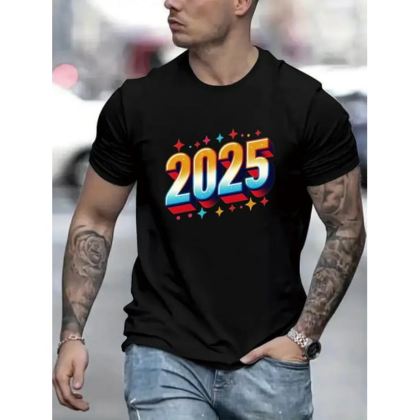 Elástico medio, manga corta, corte regular, con estampado del alfabeto 2025, para camisetas de verano y de ocio.