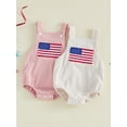 thumbnail image 3 of BemeyourBBs Newborn Baby Boy Girl My First 4th of July Outfit Patriot Independent Day Summer Clothes Romper Overalls USA Flag Embroidery Sleeveless Square Neck Backless Jumpsuit Bodysuit Overalls, 3 of 9