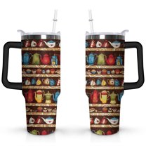 40oz Coffee Escapes Coffee Shelf Stripe Stainless Steel Flip Straw Tumbler Spill Proof Travel Cup Double Wall Vacuum Insulated Coffee Mug with Handle