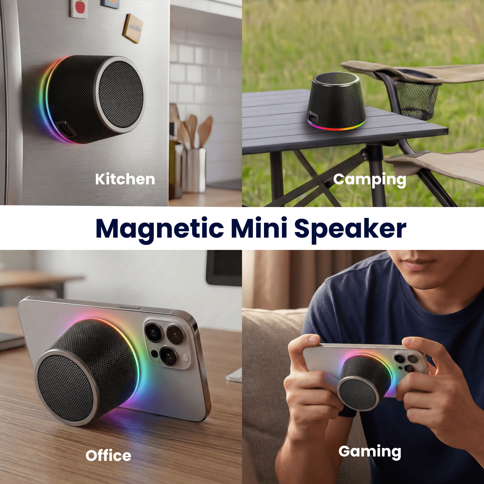 Portable Bluetooth Speaker, Magnetic Bluetooth Speaker with 9 RGB Lights, TWS Wireless, IPX5 Waterproof – Tech Gadgets for Teen Boys Men Women, Perfect for Desk/Outdoor/Party/Kitchen