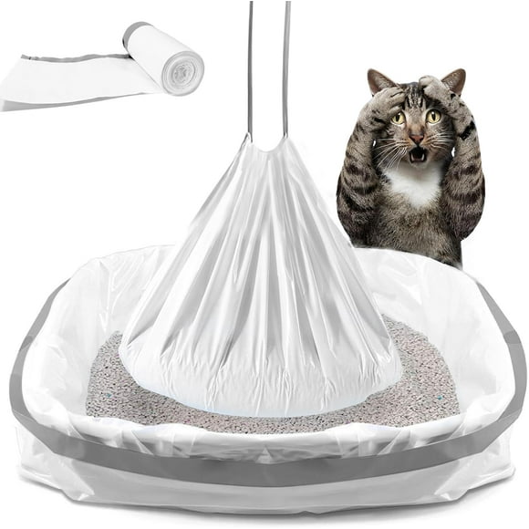 TRAHOO-20 Count Cat Litter Box Liners, 21" x 11" Cat Litter Bags Compatible with Automatic Self-Cleaning Robot Thick Heavy Duty Drawstring Replacement Litter Box Liners