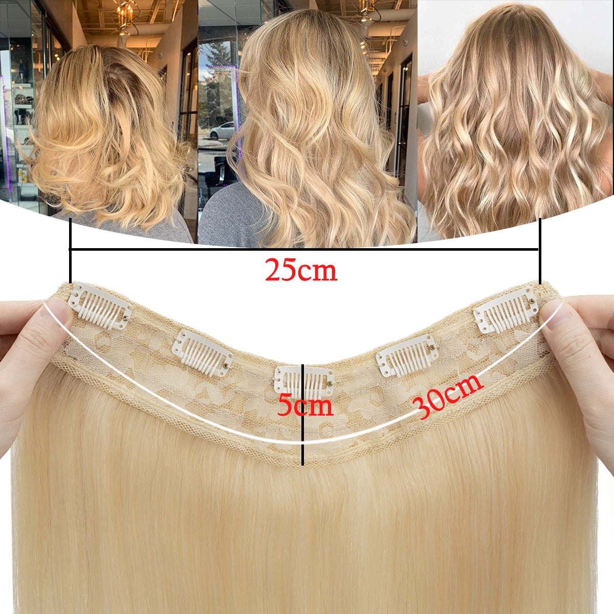 HAIRRO Clip In Hair Extensions V Shape U Part One Piece Clip in Remy Real Human Hair Extensions 3/4 Full Head