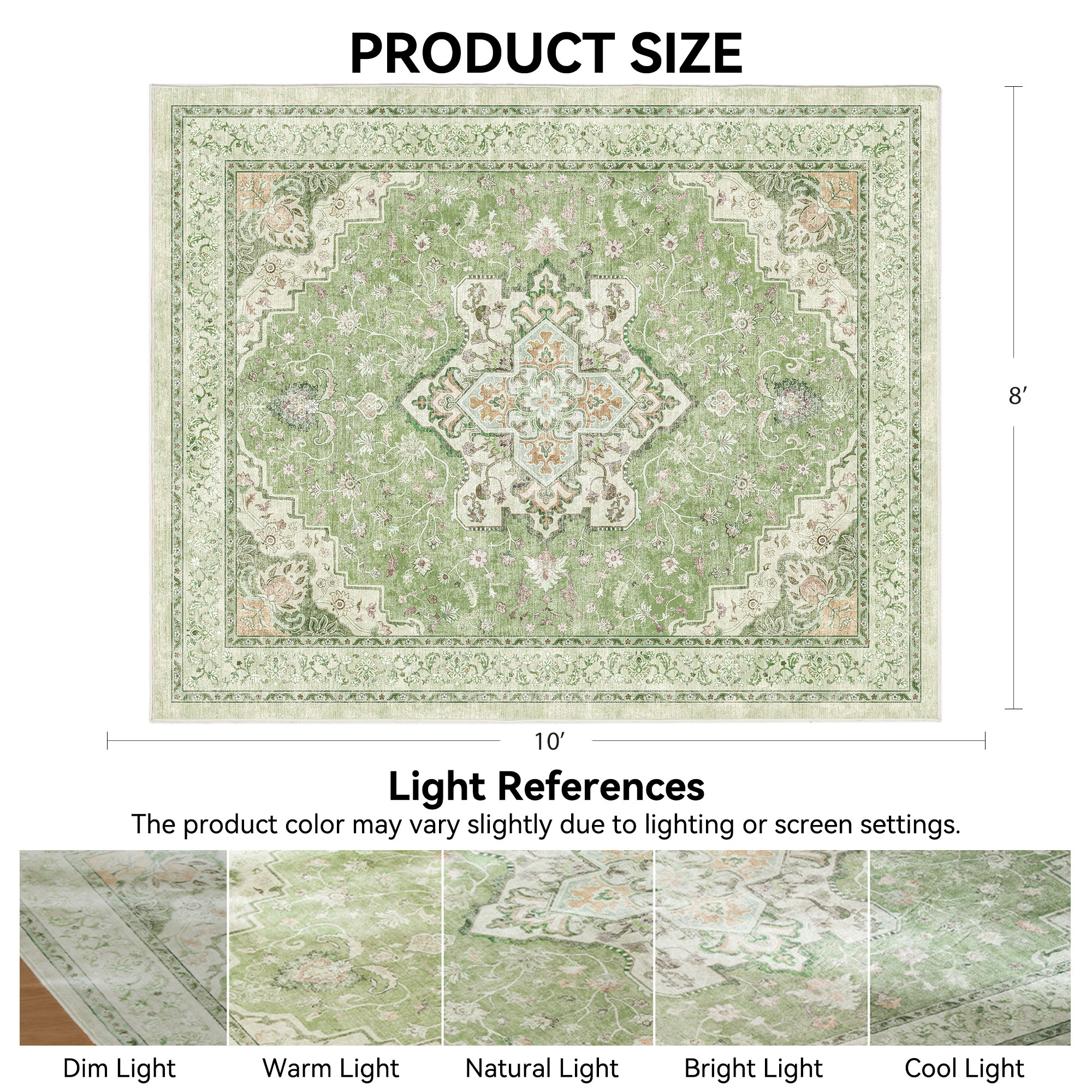 CHITOOMA 8'x10' Area Rugs for Living Room, Washable Rugs Vintage Soft Living Room Rug for Bedroom Dining Room Dorm Office with Non-Slip Backing, Stain Resistant Non-Shed Carpet