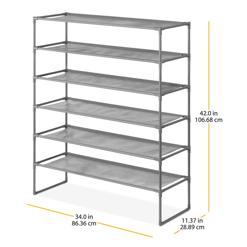 Whitmor 6-Tier Metal & Fabric Spacemaker Storage Rack, Space-Saving Adjustable Shoe Rack, Gray