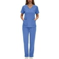 thumbnail image 3 of Busydd Scrubs for Women 2 Piece Solid Color Womens Scrub Sets V Neck Short Sleeve Tops and Pants Ladies Scrubs Sets Workwear with Pockets, 3 of 7