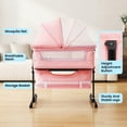 thumbnail image 2 of Bedside Baby Bassinet, Foldable Portable Sleeper with Adjustable Height, Universal Wheels & Storage Basket, Pink, 2 of 6