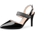thumbnail image 1 of BLISSFUL STEP Women's Pointed Toe Rhinestone Slingback Stiletto Heel Black Pumps 8 M US, 1 of 6