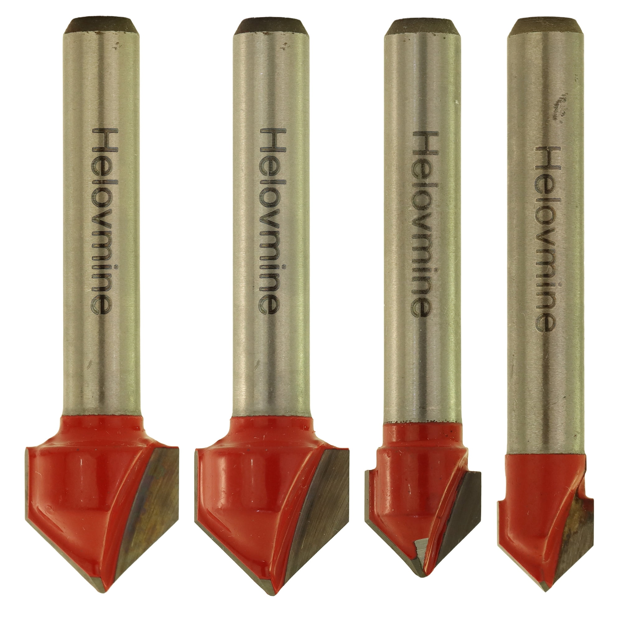 Helovmine 1/4 inch Shank 90 Degree V Groove Router Bit 2-Flute CNC Engraving Bit Chamfer and Bevel Bit Carbide Tipped Woodworking Tool- 1/2", 3/4", 7/8", 1"