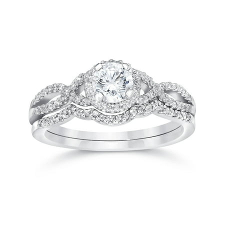Pompeii3 3/4ct Diamond Infinity Engagement Wedding Ring Set 14K White