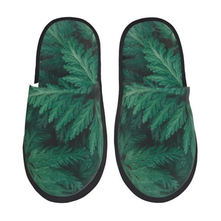 Balery Green Leave Fern Slient Indoor Furry Fleece Comfort House Shoes Soft Non-Slip Home Shoes Cotton slippers House Slippers-- Medium