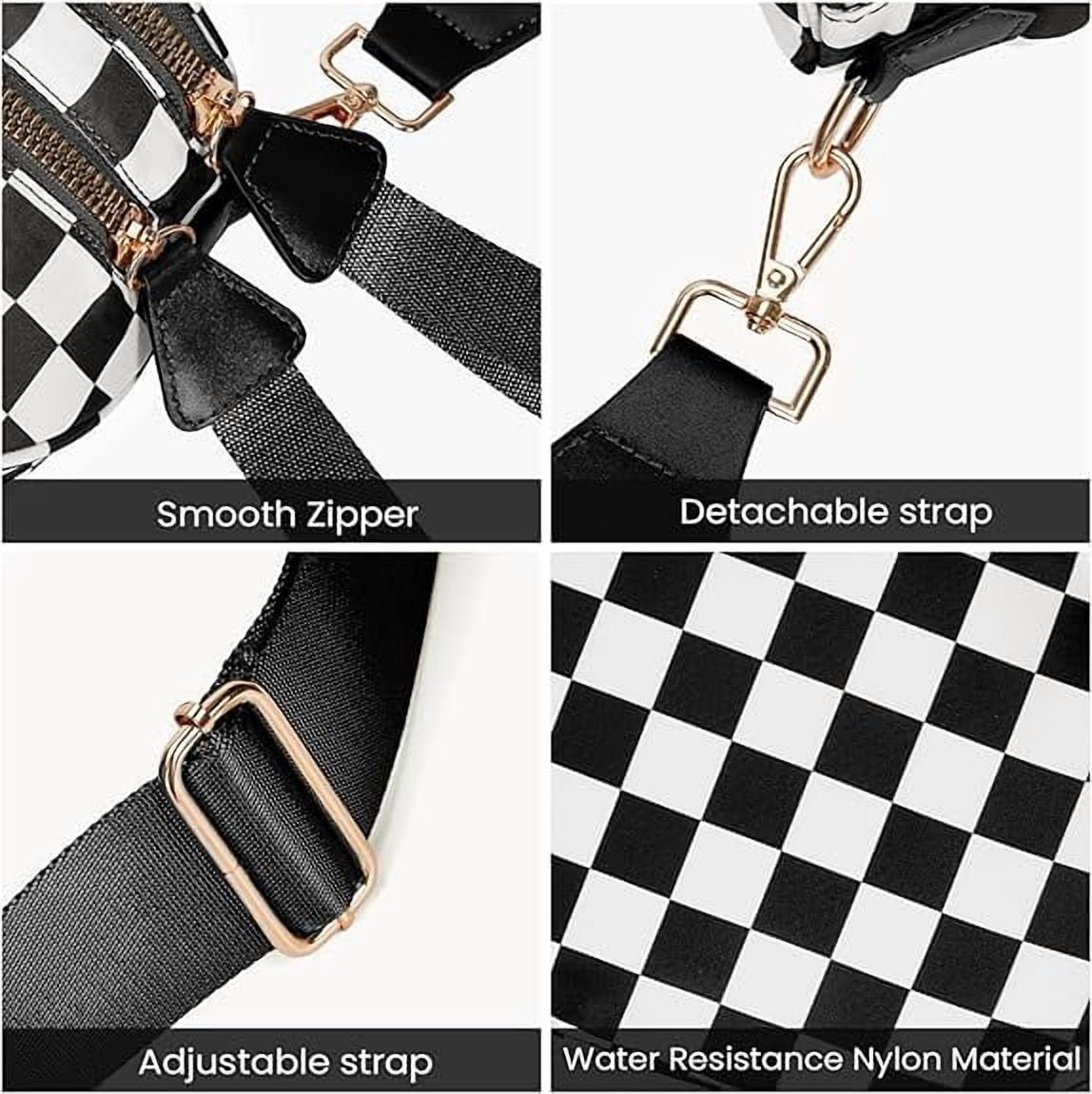 Checkerboard Pattern Nylon Belt Bag for Women - Convertible Crossbody or Waist Pack