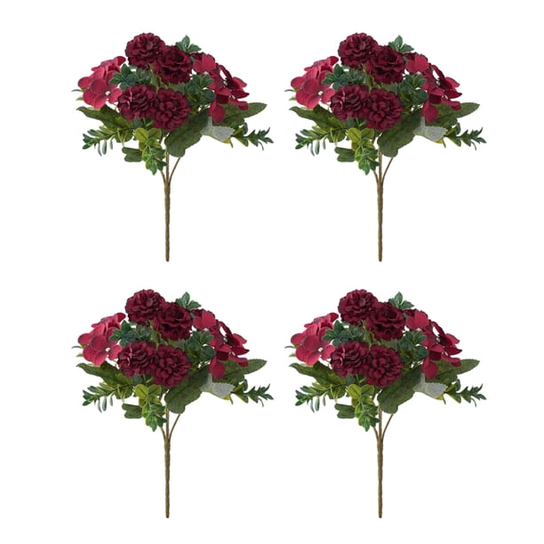Ramo de flores artificiales Bewildely de 4 piezas para decoración del hogar Rojo