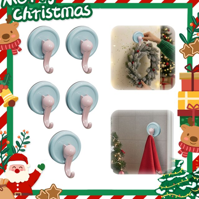 5 Ganchos Navideños Azules Adhesivos Sin Clavos Ni Perforaciones para Cocina y Baño | Plástico | 125 G | 7,9 X 5,8 X 3 Cm | Paquete de 5