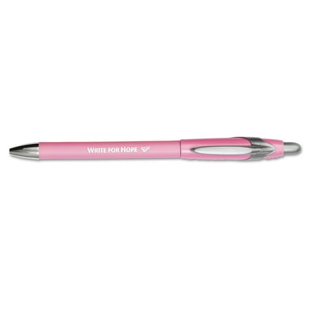 Paper Mate FlexGrip Elite Pink Ribbon Pen, Ballpoint, Retractable, Black Ink, Medium, Dozen