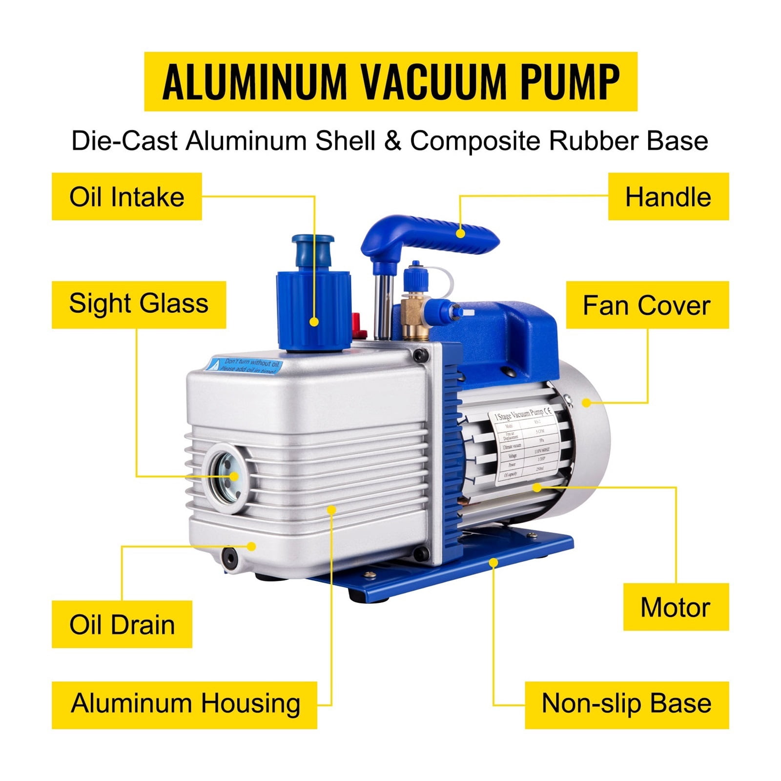 Vacuum Pump,4.8CFM AC Refrigerant Vacuum Pump With Gauges HVAC Refrigeration Home Vacuum Packing Air Condition Automobile Maintenance ,Outstanding Oil Inlet System