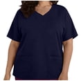 thumbnail image 2 of ClodeEU Women's Plus Size V Neck Short Sleeve Top with Pocket ，Solid Color Casual Work Shirt Dark Blue,Women's Plus L, 2 of 6