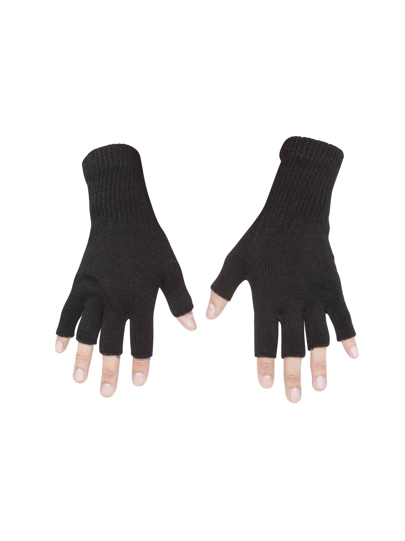 Finger Gravity Fingerless Navy Threads Half Warm Gloves, Knit Stretchy Unisex Blue