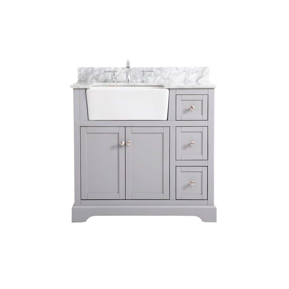 36 inch single bathroom vanity in grey with backsplash