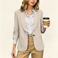 thumbnail image 2 of Women's Dress Blazer Jacket Ruched Sleeve Office Shawl Collar Jacket with Single Button Business Casual 3/4 Sleeve Suit Coat, 2 of 9