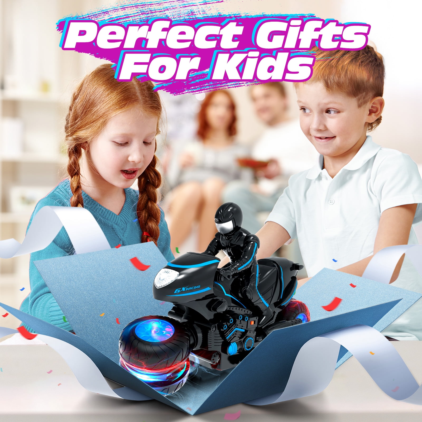 Tecnock RC Motorcycle, Remote Control Motorcycles with LED Lights, RC Cars Dirt Bike Toy, 360° Spins and Flips, Gift for Kids