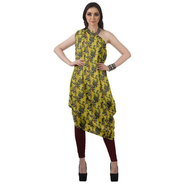 Moomaya Robe Kurti Sans Manches à une Épaule Imprimée pour Femmes, Vêtement de Créateur Boho pour Fête