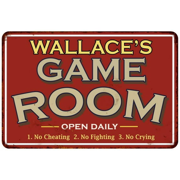 WALLACE'S Game Room Sign Vintage Look Metal Wall 8x12 208120001465