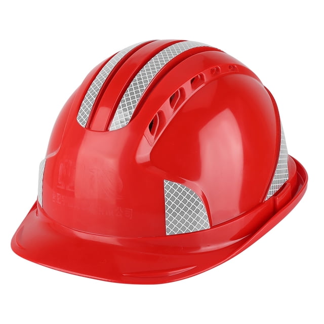 Casco protector para obra, ventilado, ABS, con banda reflectante, color rojo