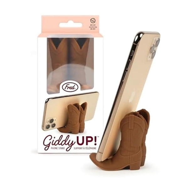 Soporte para teléfono original Fred Giddy UP Cowboy Boot, silicona marrón
