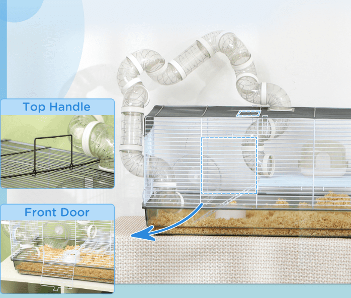 Hamster Cage for Dwarf Hamsters & Gerbils with Tubes & Wheel - 23x13x12 Inch Gray Small Animal Habitat