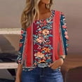 thumbnail image 7 of CYMMPU Loose Fit Tunic Tops 3/4 Sleeve Button up Crew Neck Blouses for Women Dressy Casual Spring Tops Summer Trendy Shirts Floral Printed Plus Size T-Shirt Red L, 7 of 7