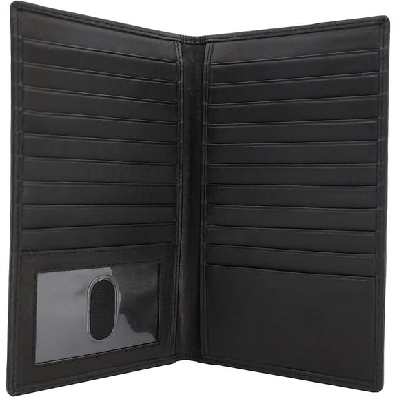 Genue Leather Mens Long ID 19 Credit Card Security Wallet Black (RFID_Black)