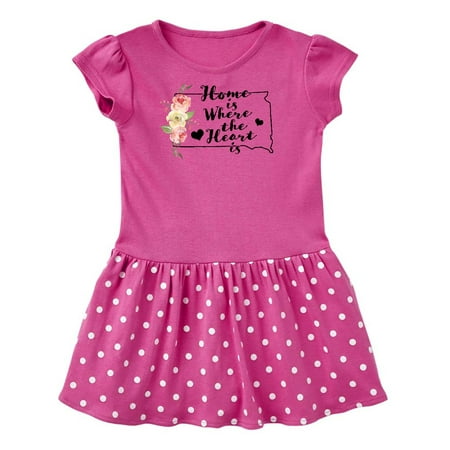 

Inktastic South Dakota Home is Where The Heart is with Watercolor Floral Gift Toddler Girl Dress