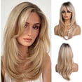 thumbnail image 1 of 20 Inch Blonde Ombre for Women with Bangs Long Natural Upright with Dark Roots Heat Resistant Synthetic, 1 of 5
