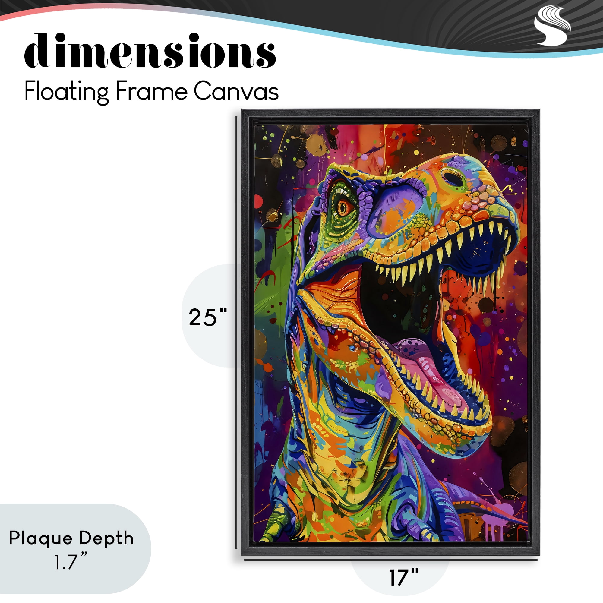 Stupell Industries Paint Splatter Urban T-Rex Black Framed Floater Canvas Wall Art, design by Creative Studio