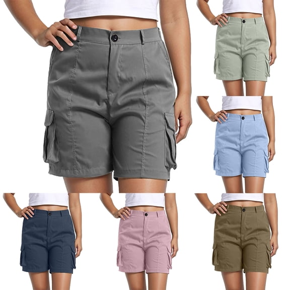 Horkkom Hiking Shorts Women Button Zipper Elastic Waist Cargo Shorts Running Athletic Travel Golf Shorts with Pockets XXL