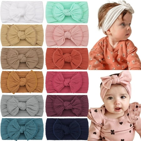JOYOYO 12 Pack Baby Nylon Headbands Hairbands Hair Bow Elastics Handmade Hair Accessories for Baby Girls Newborn Infant Toddlers Kids