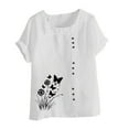 thumbnail image 4 of Tops for Women under $5 Short Sleeve Round-Neck Floral Printed T-shirt White, 4 of 4