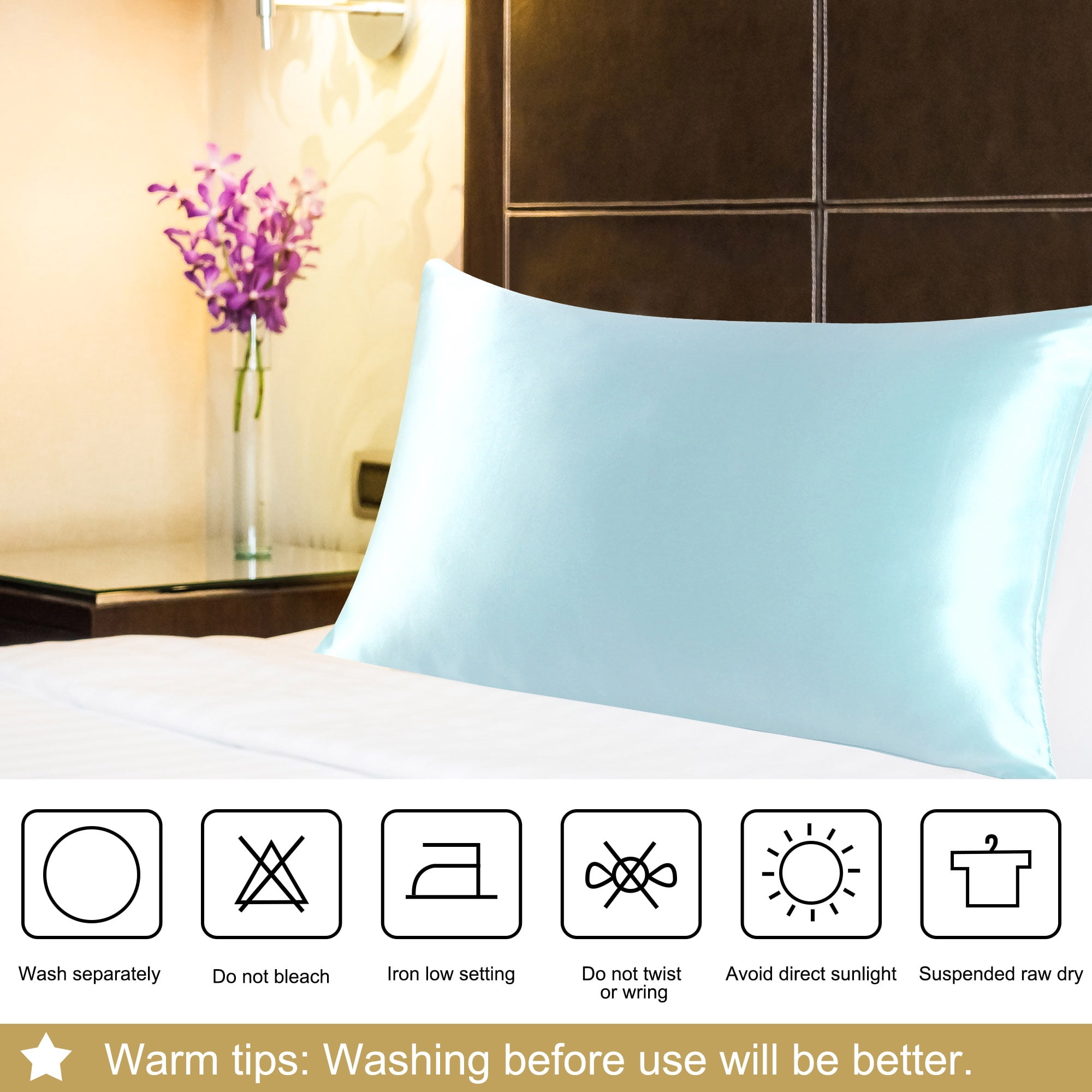 PiccoCasa 19 Momme Silk Pillowcase for Queen Size Pillow, Light Blue, 20"x30"