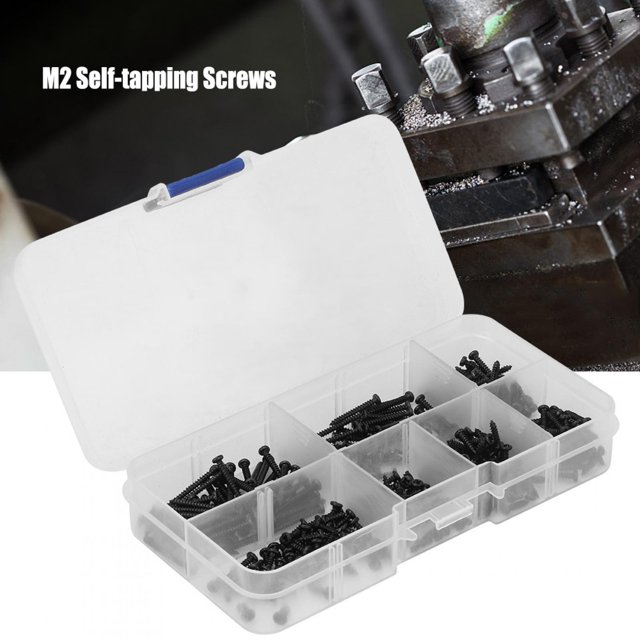 400PCS Tornillos autorroscantes M2, Tornillos autorroscantes de acero al carbono negro, Tornillos autorroscantes de cabeza plana, Tornillos autorroscantes Sujetador para carpintería, para energía Ecomeon no