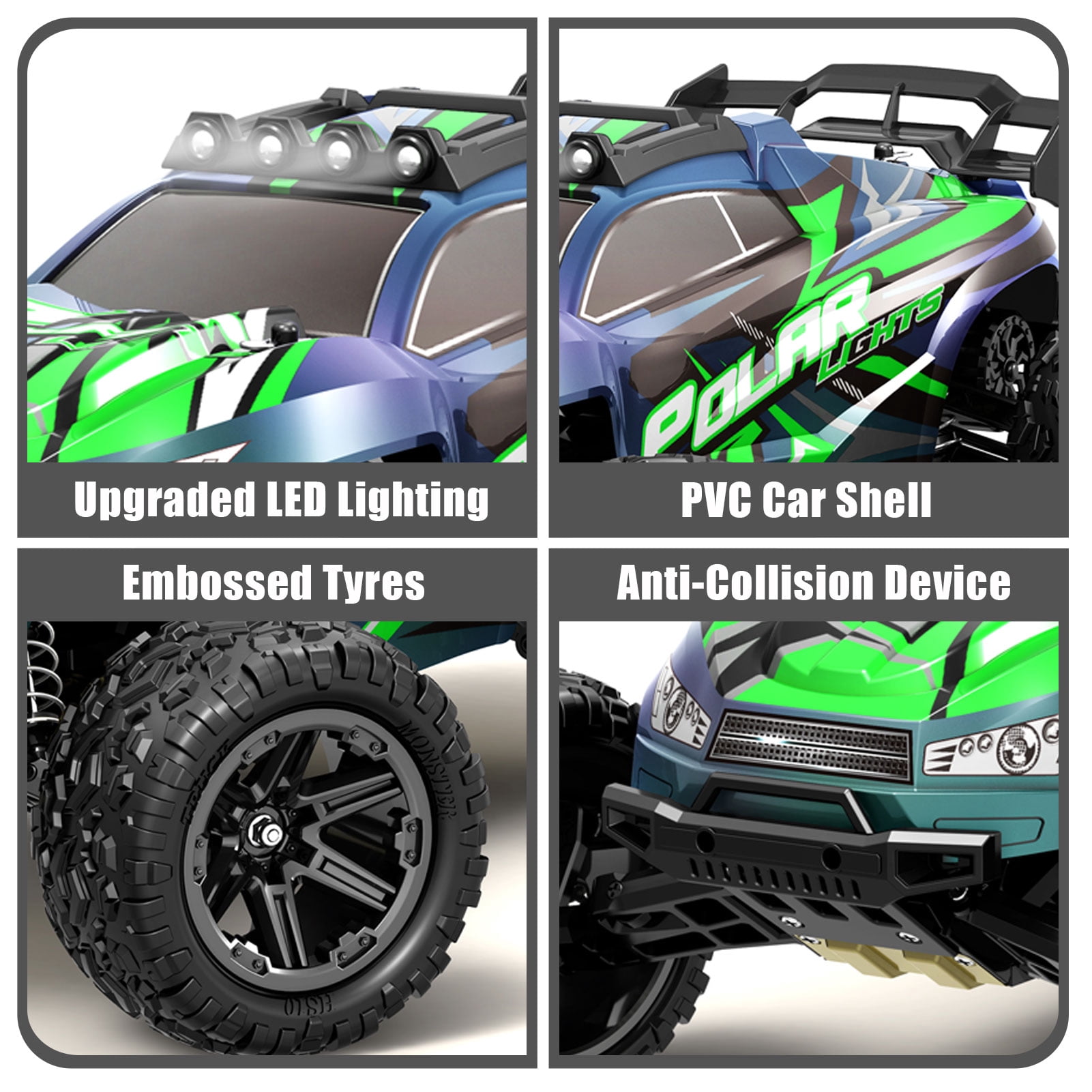 1:8 All Terrain High Speed Off Road Large RC Car, 45KM/H Outdoor Racing Drifting Electric Truck, 2.4Ghz Remote Control, LED Light, 2 Rechargeable 2600mAh Batteries, Birthday Christmas New Year Gift
